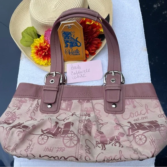 Coach Signature All Over Carriage Leather Satchel -Light Purple Y2K - Picture 1 of 13